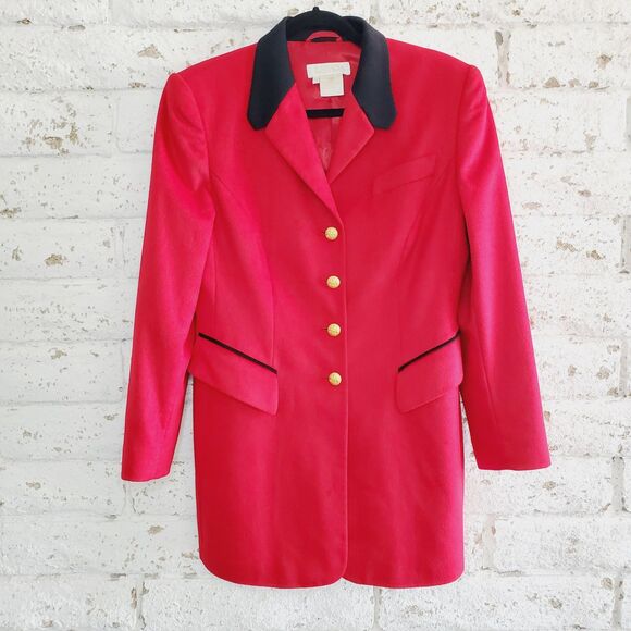 Escada Jackets & Blazers - VTG ESCADA Piacenza Womens Red Rabbit Blazer Oversize Jacket Equestrian SZ38 USM
